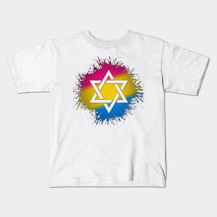 Paint Splatter Pansexual Pride Flag Star of David Symbol Kids T-Shirt